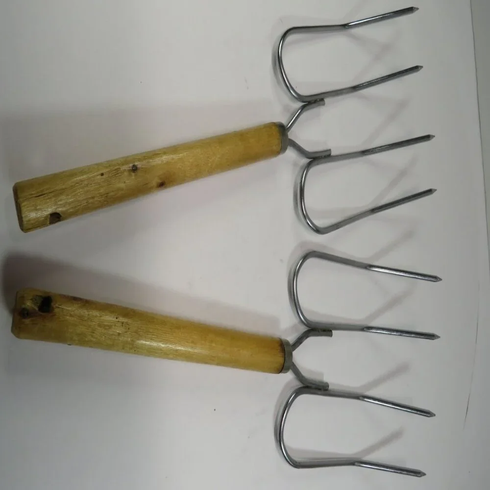 Vintage Steel Turkey Lifters / Meat Forks w Wooden Handle (set of 2)